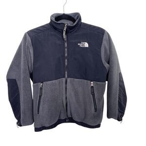 The North Face Boys Denali Fleece Jacket Gray Black Colorblock Medium M Full Zip